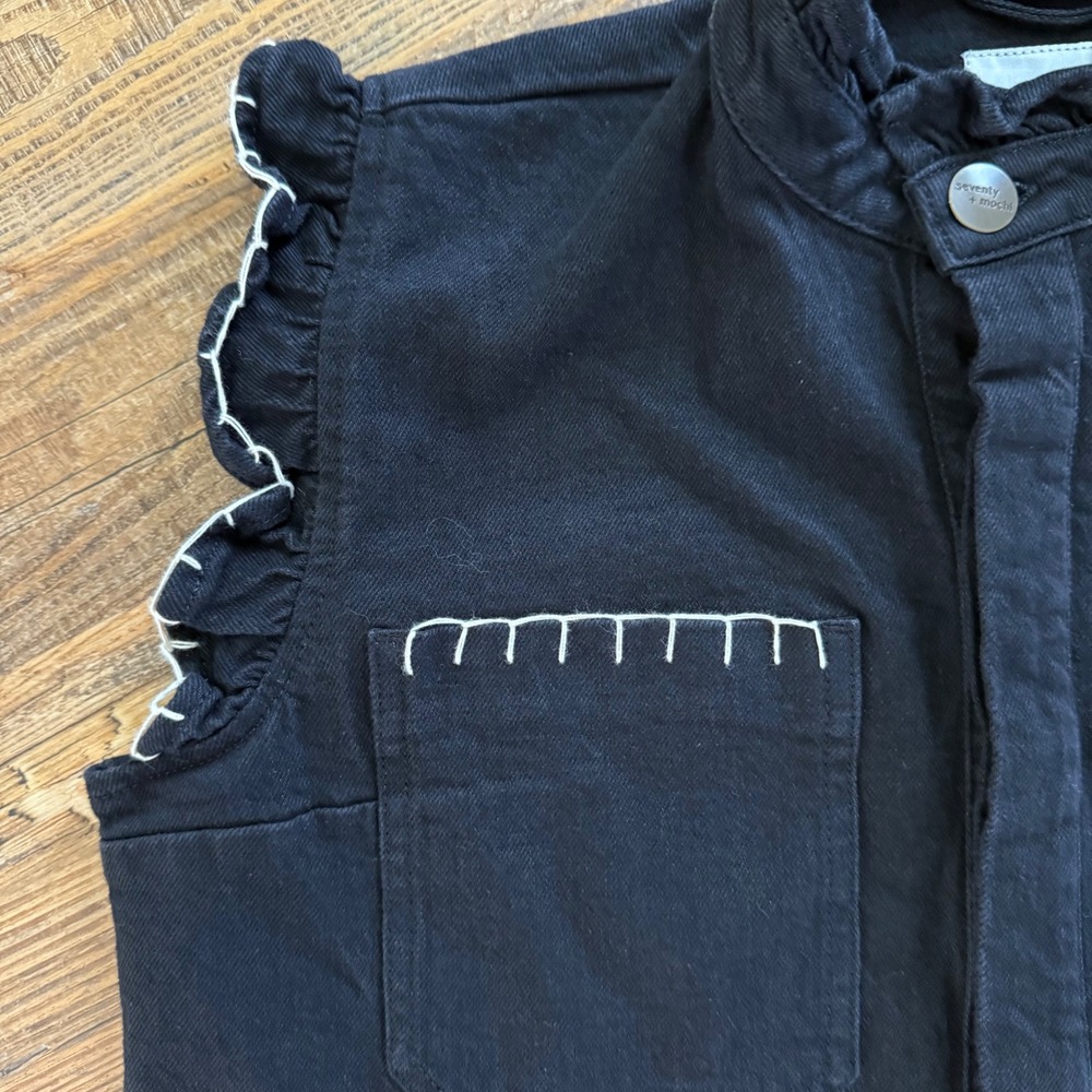 Seventy + Mochi Pablo Crop Vest Women M Black Denim Anthropologie Free People - Picture 6 of 13